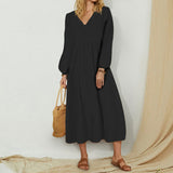 Robe à manches ballon ample en coton et lin pour femmes