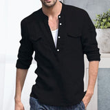 Chemise de couleur unie décontractée à manches longues en lin pour hommes
