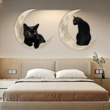 Enseigne en Métal Suspendue Chat Noir Lune