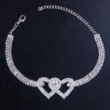 Bracelet de Cheville à Double Cœur en Strass