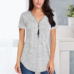 T-shirt d'été uni zippé pour femme