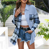 Chemise ample décontractée à carreaux asymétriques pour femmes