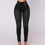Jean skinny taille haute à double boutonnage