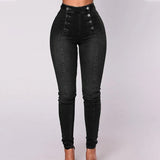 Jean skinny taille haute à double boutonnage