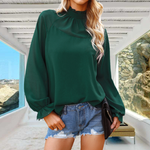 T-shirt ample à manches longues en mousseline de soie pour femme