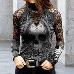 T-shirt en dentelle à imprimé tête de mort