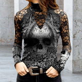 T-shirt en dentelle à imprimé tête de mort
