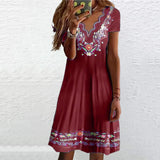 Robe Pastorale Imprimée à Col V Ondulé