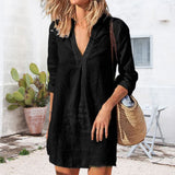 Robe Unie Col V En Coton Et Lin