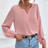 Chemise en mousseline de soie à manches longues de couleur unie