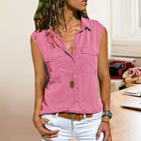 Chemisier uni sans manches avec poches