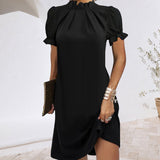 Robe mi-longue à manches lanterne