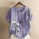 T-shirt vintage en coton et lin imprimé