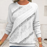 Pull Patch en Dentelle Blanc à Manches Longues