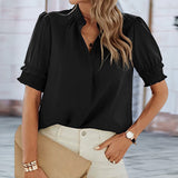 Lässiges Kurzarm-Chiffonhemd mit V-Ausschnitt