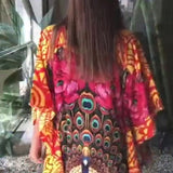 Robe de plage col V imprimé paon