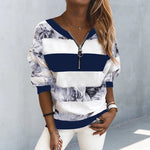 T-shirt Oversize à Manches Longues et Col en V Imprimé