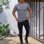 T-shirt en maille col V respirant de couleur unie
