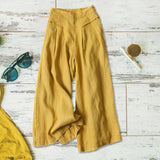 Jambe large décontractée en coton et lin pour femmes