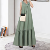 Robe Longue De Couleur Unie Sans Manches Á Col En V