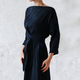 Robe Longue Nouée Ample en Coton et Lin