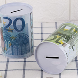 Banque Cylindrique Créative Euro Dollar en Métal