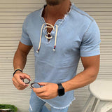 Chemises en jean extensibles à lacets et pampilles pour hommes