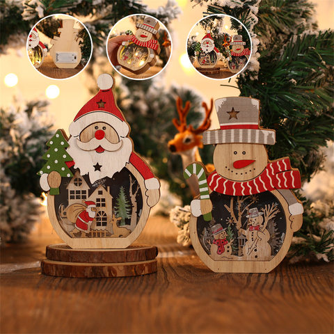 Éclairage d'ornements de Noël en bois à LED