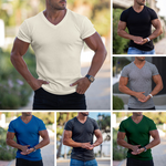 T-shirt en maille col V respirant de couleur unie