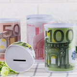 Banque Cylindrique Créative Euro Dollar en Métal