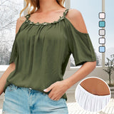 T-shirt uni col rond épaules dénudées