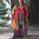 Robe de plage col V imprimé paon