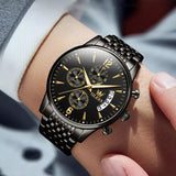 Montre Mécanique Automatique de Luxe à Cadran Chronographe à Trois Yeux en Or