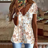 T-shirt imprimé à col en V en faux coton
