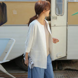 Veste d'automne vintage ample en coton et lin