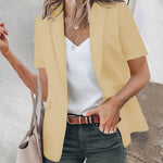 Blazer Uni à Manches Courtes et Revers Décontractés