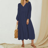 Robe à manches ballon ample en coton et lin pour femmes