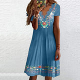 Robe Pastorale Imprimée à Col V Ondulé