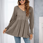 T-shirt bouffant à manches longues et encolure en V
