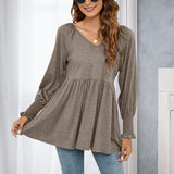 T-shirt bouffant à manches longues et encolure en V