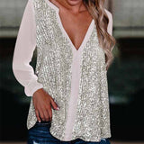 Chemisier manches longues col V à sequins