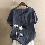 T-shirt vintage en coton et lin imprimé