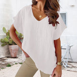 Chemise col V en coton et lin