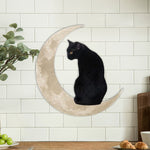Enseigne en Métal Suspendue Chat Noir Lune