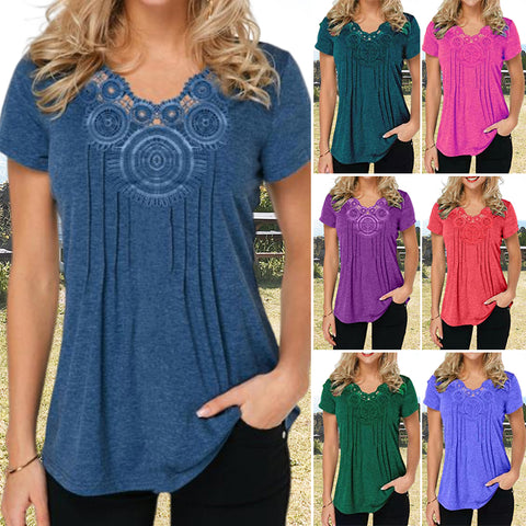 T-shirt coupe slim en dentelle à col en V