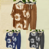 Ensemble deux pièces décontracté en coton et lin imprimé