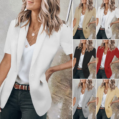 Blazer Uni à Manches Courtes et Revers Décontractés
