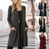 Veste Cardigan Mi-Longue Simple à Manches Longues