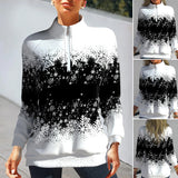 Pull avec Imprimé Flocon de Neige et Fermeture Éclair