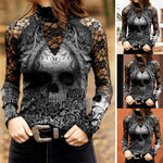 T-shirt en dentelle à imprimé tête de mort